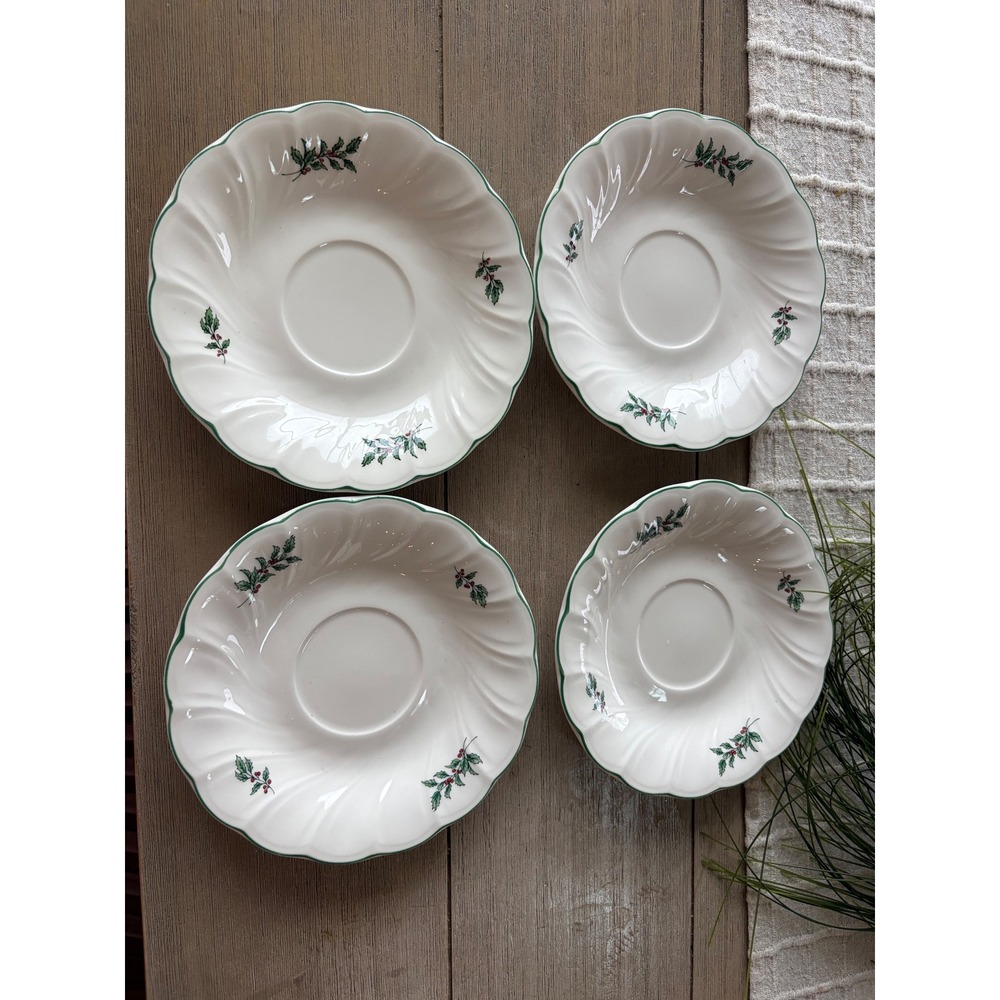 vintage Nikko Happy Holidays porcelain saucer of 4